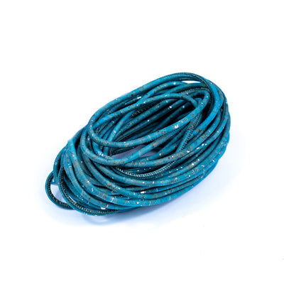 3MM round turquoise with silver cork cord   COR-632(10 meters)