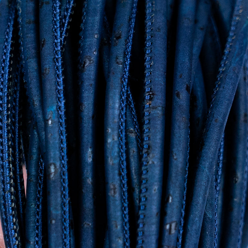 3MM dark blue  prensado round cork cord   COR-633(10 meters)