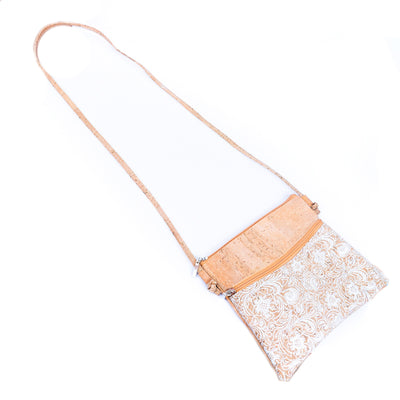White Print Stitching Ladies' Cork Zipper Crossbody Bag BAGP-167