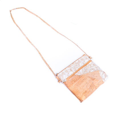 Selected White Print Stitching Ladies' Cork Zipper Crossbody Bag BAGP-166