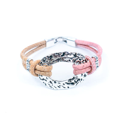 Natural cork cord and alloy hardware ring handmade women's fashion bracelet DBR-043-MIX-5