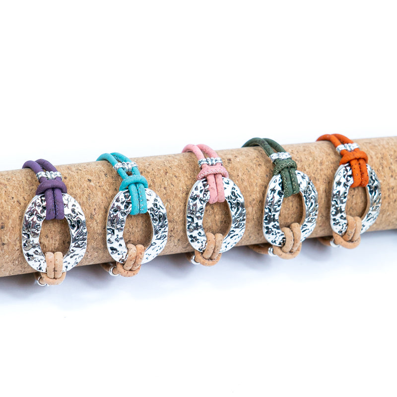 Natural cork cord and alloy hardware ring handmade women&