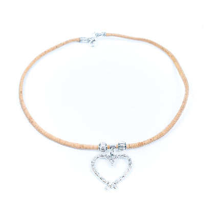 Natural cork cord and alloy heart pendant handmade women's fashion necklace NE-1059-5