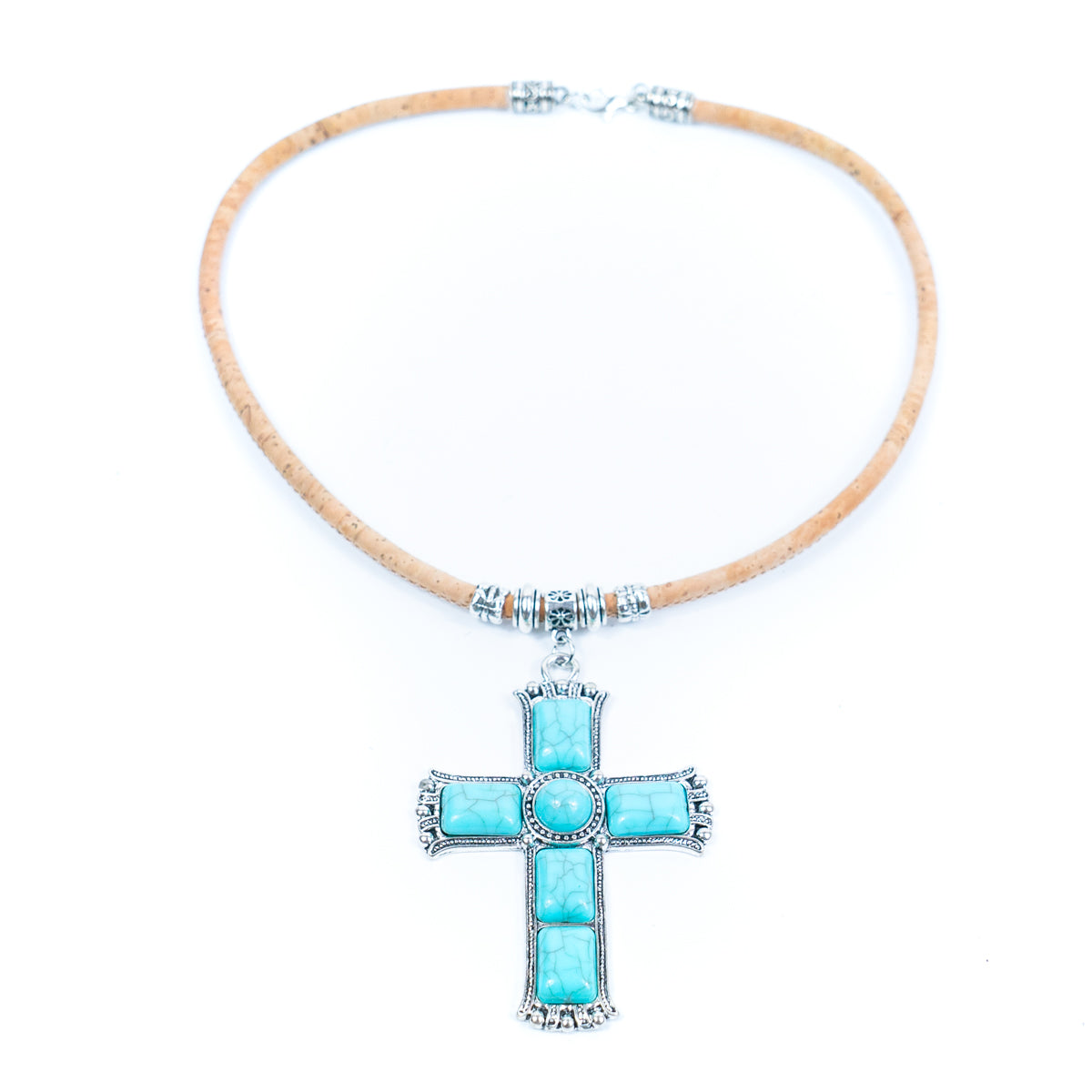 Natural cork cord and alloy cross pendant handmade women's fashion necklace NE-1070-5