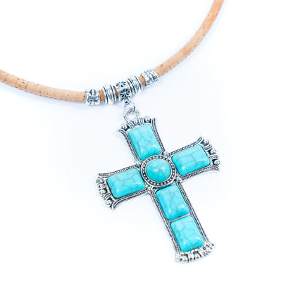 Natural cork cord and alloy cross pendant handmade women's fashion necklace NE-1070-5