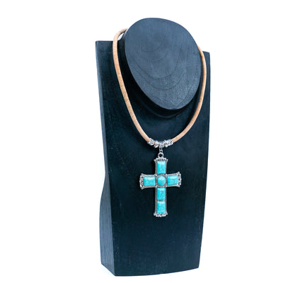 Natural cork cord and alloy cross pendant handmade women's fashion necklace NE-1070-5