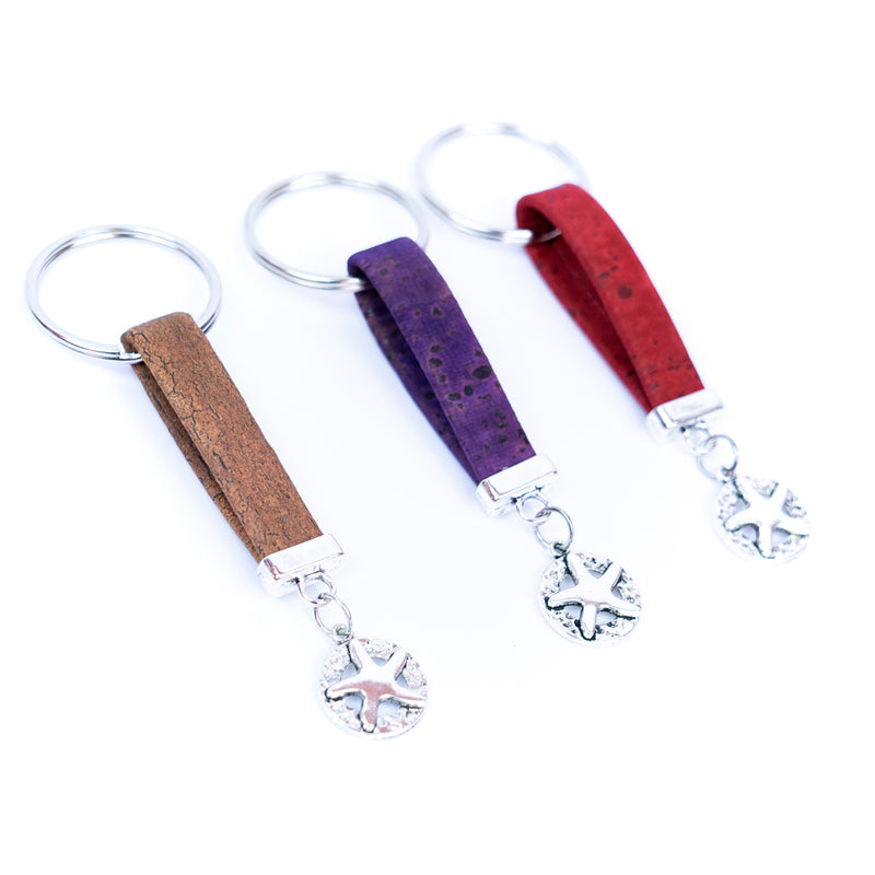 Colorful cork with starfish pendant accessories handmade keychains I-100-MIX-10