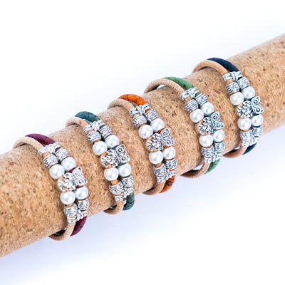 3MM round colored cork cord and owl alloy accessories handmade women's bracelet  BR-413-MIX-5