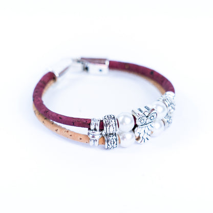 3MM round colored cork cord and owl alloy accessories handmade women's bracelet  BR-413-MIX-5