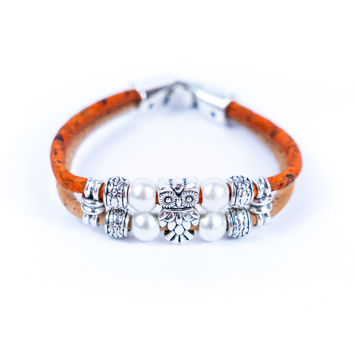 3MM round colored cork cord and owl alloy accessories handmade women's bracelet  BR-413-MIX-5