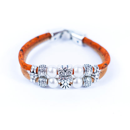 3MM round colored cork cord and owl alloy accessories handmade women's bracelet  BR-413-MIX-5