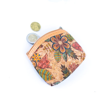Natural Cork Floral Mosaic Print Women's Coin Purse BAGD-289-A-MIX-12（12units）