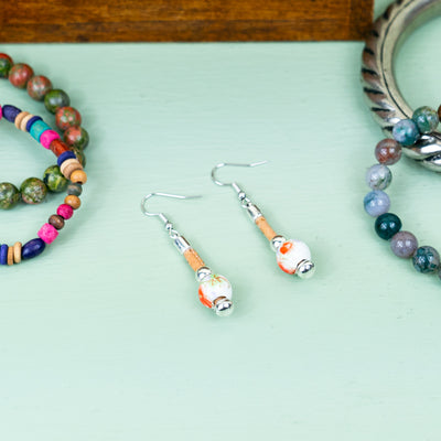 colorful colors cork cord and printed ceramic beads handmade earrings-ER-171-MIX-5