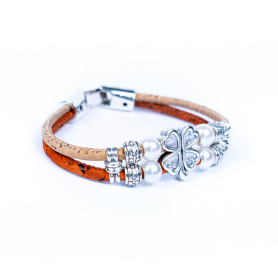3MM round colored cork cord and flower alloy accessories handmade women's bracelet  DBR-012-MIX-5