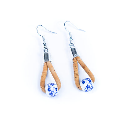 colorful colors cork cord and printed ceramic beads handmade earrings-ER-172-MIX-5