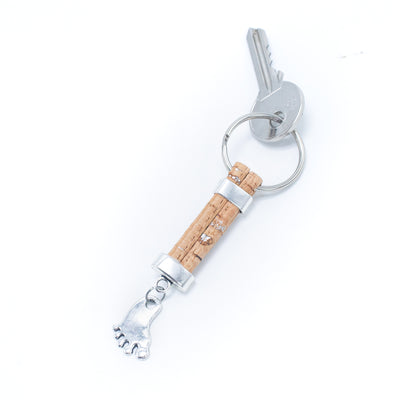 colored cork cord and little feet pendant handmade cork keychain  I-07-MIX-10