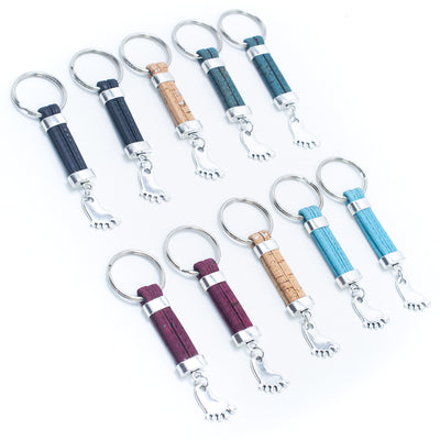 colored cork cord and little feet pendant handmade cork keychain  I-07-MIX-10