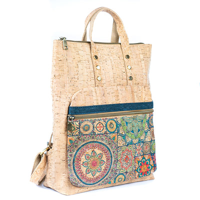 Flash Sale Women's Cork Backpack with Printed Design and Natural Cork Accents BAGD-558