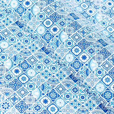 High-Quality Printed Cork Fabric with Blue Portuguese Tile Pattern COF-567
