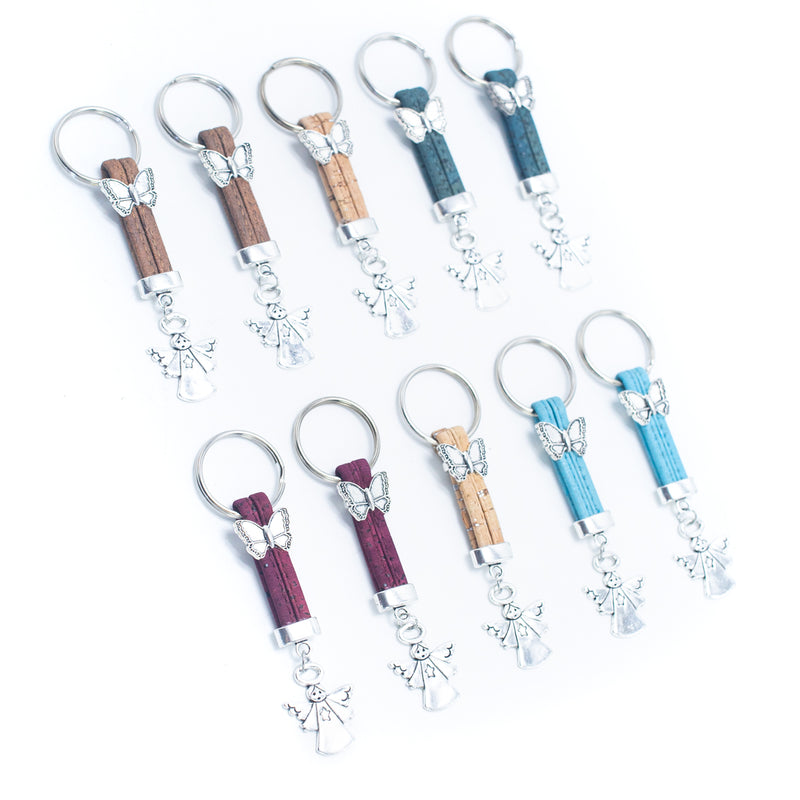 colored cork cord and Angel pendant handmade cork keychain  I-06-MIX-10