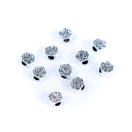 10PCS For about 5mm leather antique silver rose beads forJewelry supply Findings -D-5-5-269