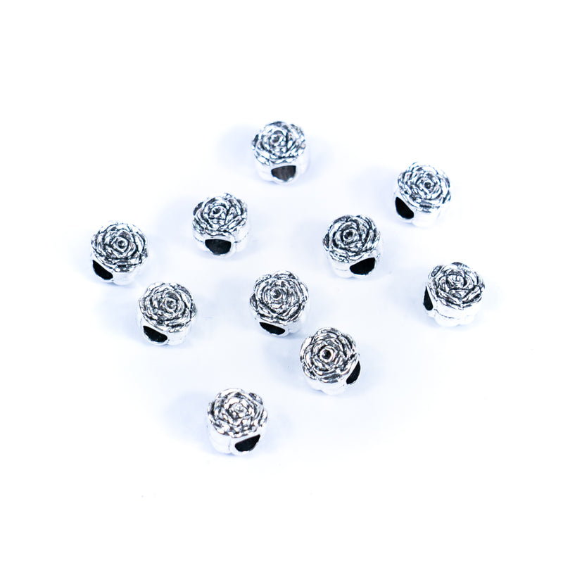10PCS For about 5mm leather antique silver rose beads forJewelry supply Findings -D-5-5-269