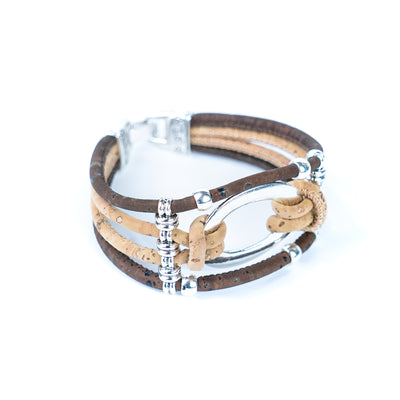 Natural cork cord and alloy hardware ring handmade women's fashion bracelet BR-459-MIX-5