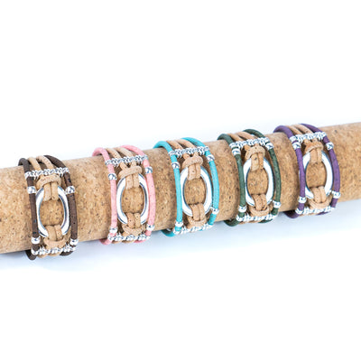 Natural cork cord and alloy hardware ring handmade women's fashion bracelet BR-459-MIX-5