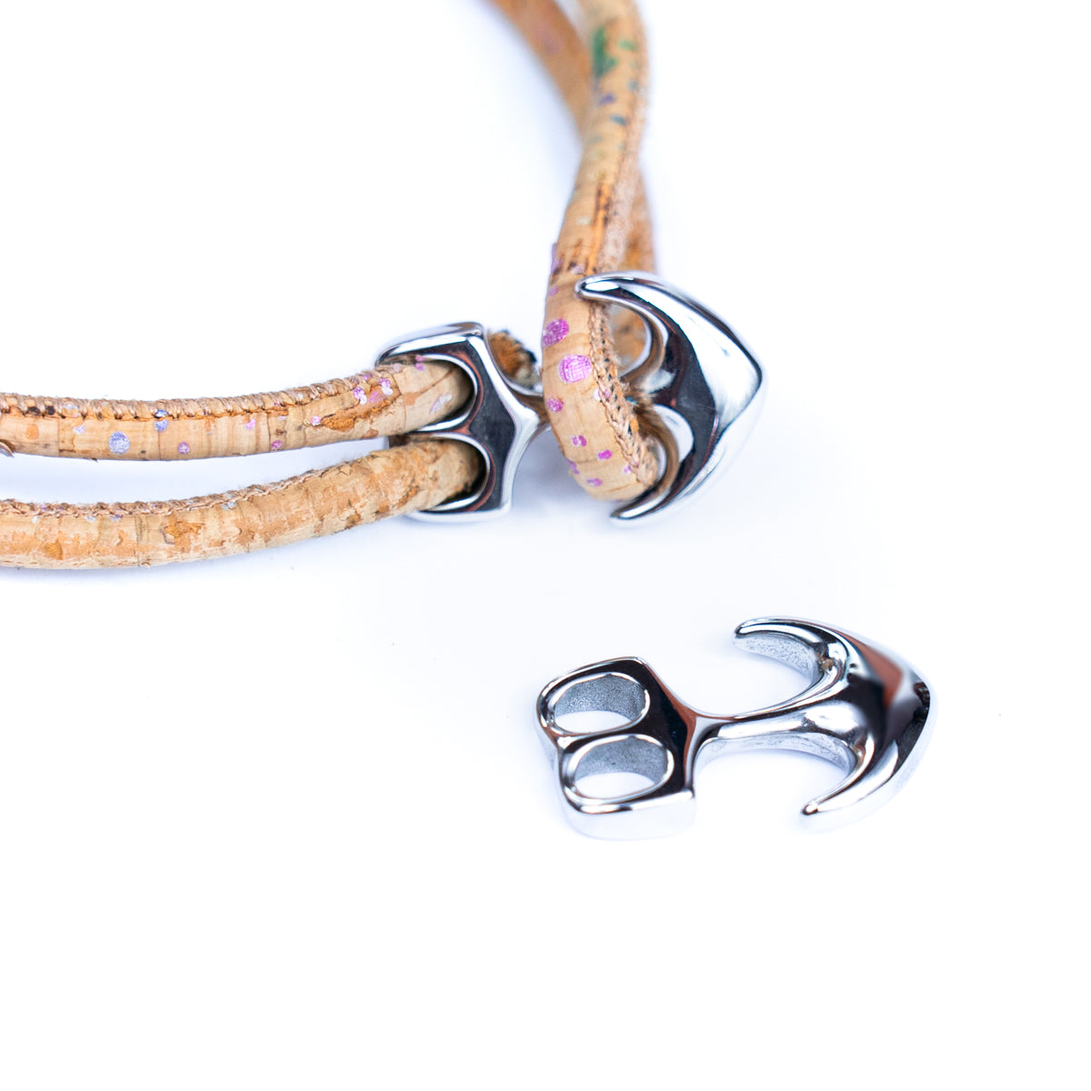 2Pcs Stainless Steel Double Hole Anchor Leather Cord Buckle jewelry finding D-1-9