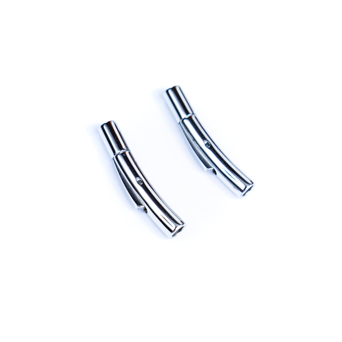 2Pcs about 3mm Round Stainless Steel Curved Snap Clasp Cord End – Suitable for Cork Cord and Leather Cord D-1-11