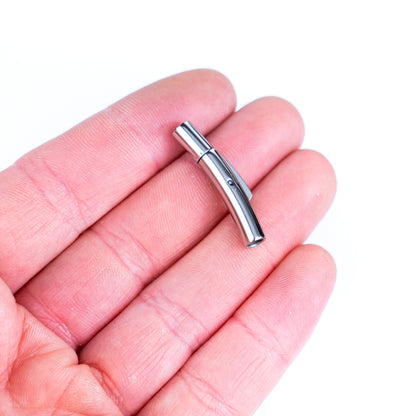 2Pcs about 3mm Round Stainless Steel Curved Snap Clasp Cord End – Suitable for Cork Cord and Leather Cord D-1-11