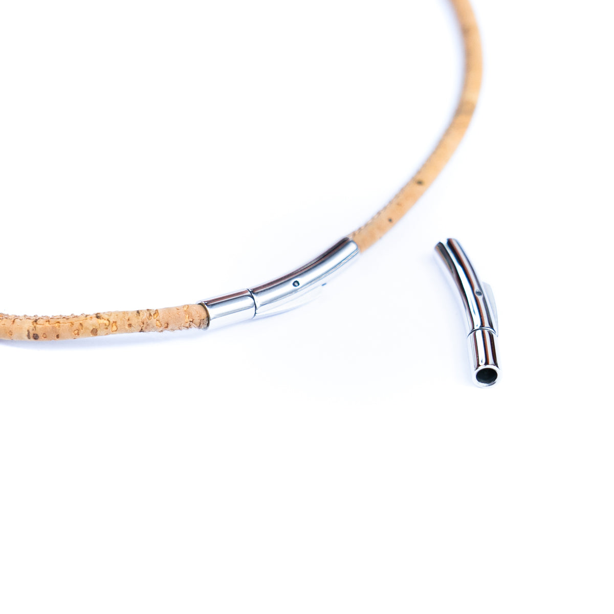 2Pcs about 3mm Round Stainless Steel Curved Snap Clasp Cord End – Suitable for Cork Cord and Leather Cord D-1-11