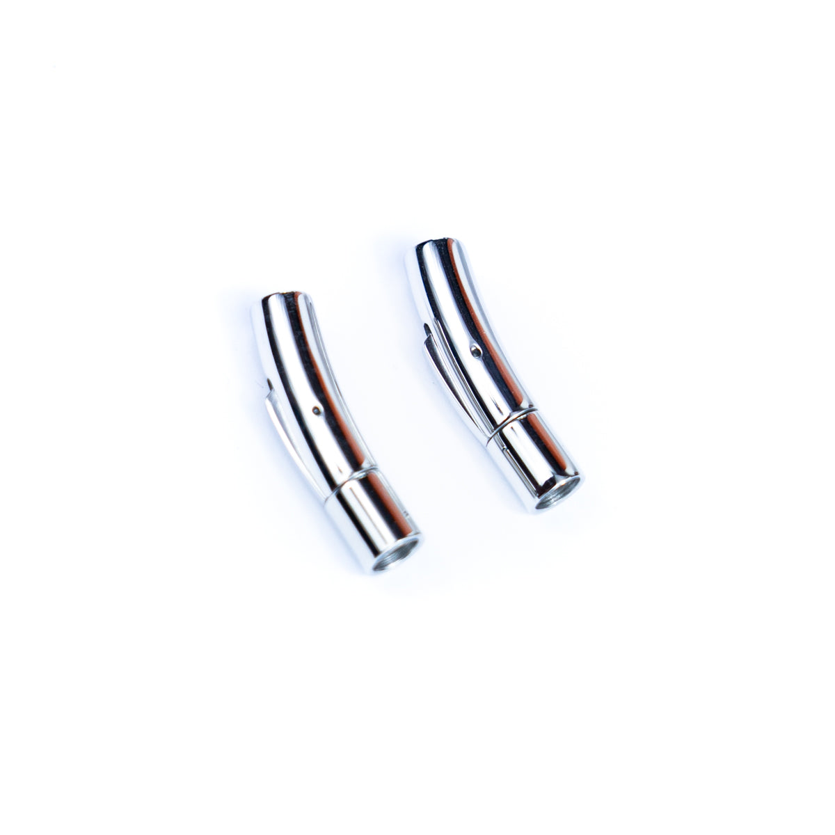 2Pcs about 5mm Round Stainless Steel Curved Snap Clasp Cord End – Suitable for Cork Cord and Leather Cord D-1-12