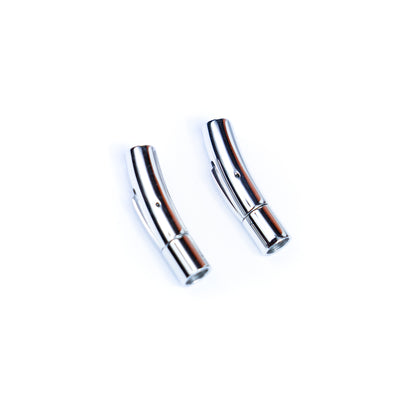 2Pcs about 5mm Round Stainless Steel Curved Snap Clasp Cord End – Suitable for Cork Cord and Leather Cord D-1-12