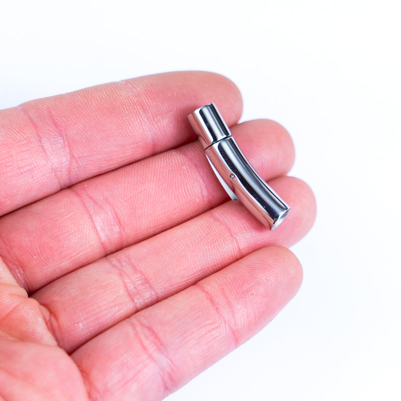 2Pcs about 5mm Round Stainless Steel Curved Snap Clasp Cord End – Suitable for Cork Cord and Leather Cord D-1-12