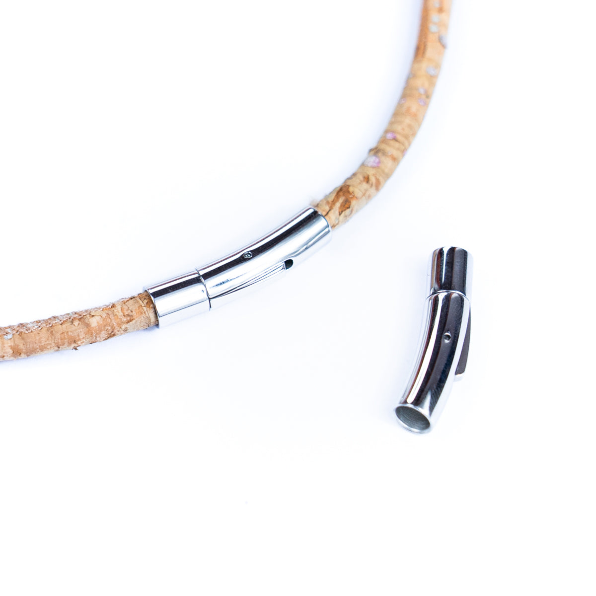 2Pcs about 5mm Round Stainless Steel Curved Snap Clasp Cord End – Suitable for Cork Cord and Leather Cord D-1-12