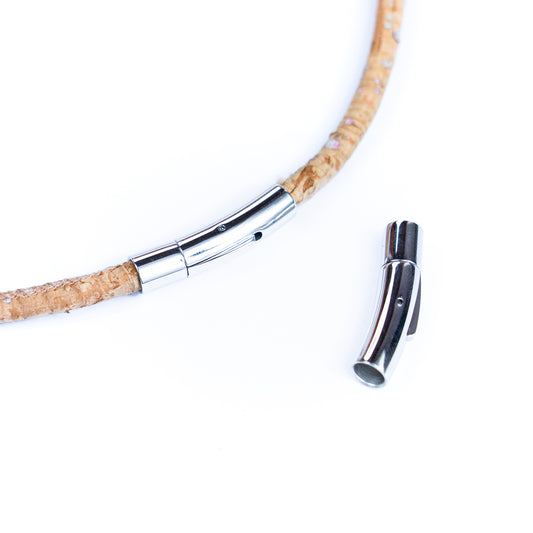 2Pcs about 5mm Round Stainless Steel Curved Snap Clasp Cord End – Suitable for Cork Cord and Leather Cord D-1-12