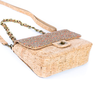 Women's Cork Shoulder Bag with Chain Accent and Button Closure BAGD-560