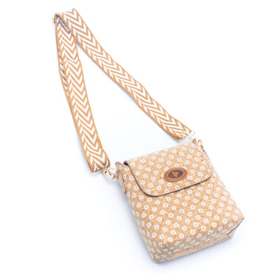 Natural Cork White Daisy Pattern Woven Shoulder Strap Ladies Crossbody Bag BAGD-276A