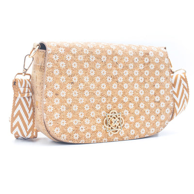 White Daisy Cork Crossbody Bag with Wide Woven Strap for Women BAGF-080