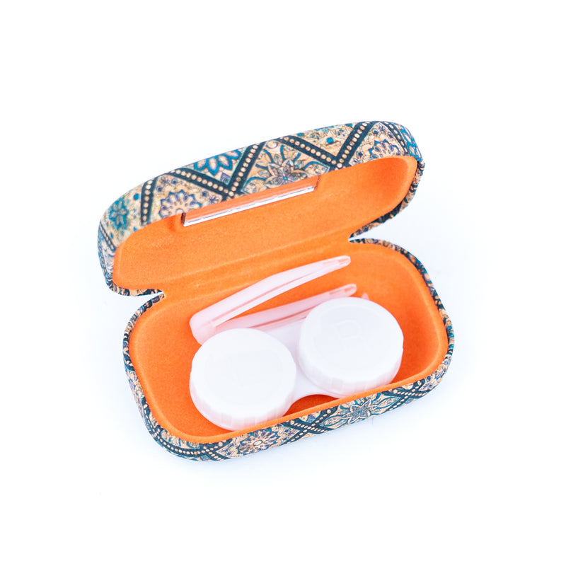 Printed Cork Contact Lens Case , Compact Design with Mirror （24units）L-105-MIX-24