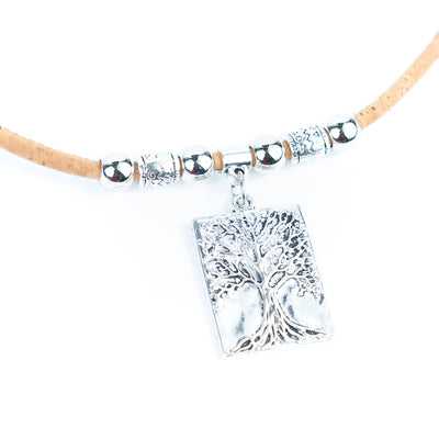 Natural cork cord and Square Tree Pendant handmade women's fashion necklace NE-1074-5