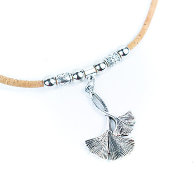 Natural cork cord and a unique ginkgo leaf shape Pendant handmade women's fashion necklace NE-1075-5