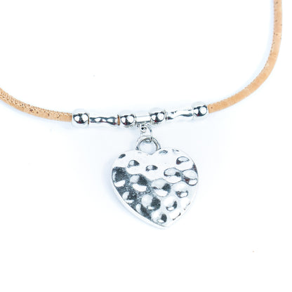 Natural cork cord and a heart  shape Pendant handmade women's fashion necklace NE-1076-5