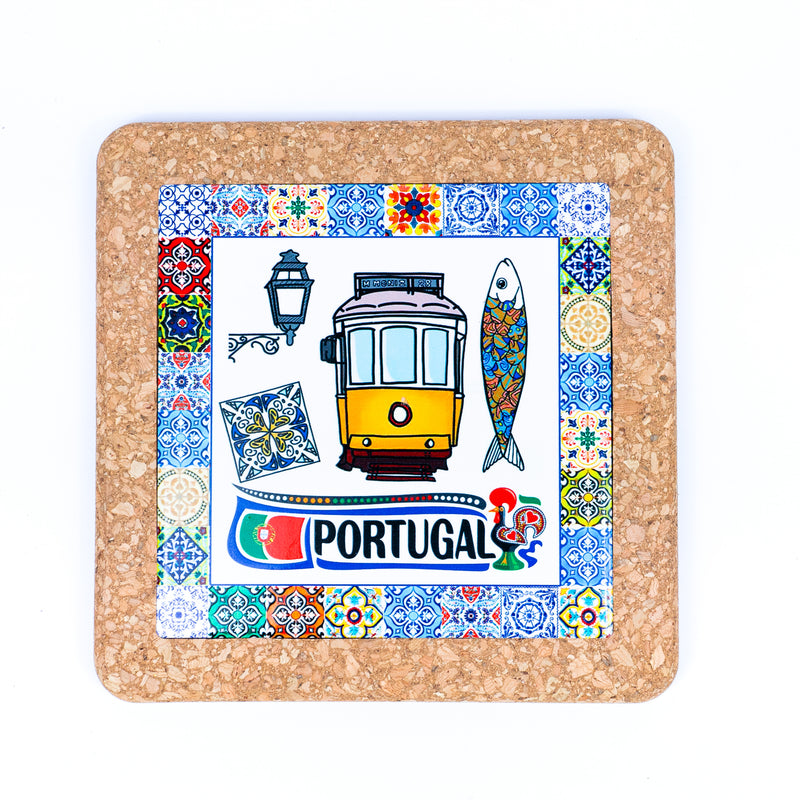 Traditional Portuguese Azulejo Ceramic Tile Coaster on Cork Base L-1059-MIX-5(5units)