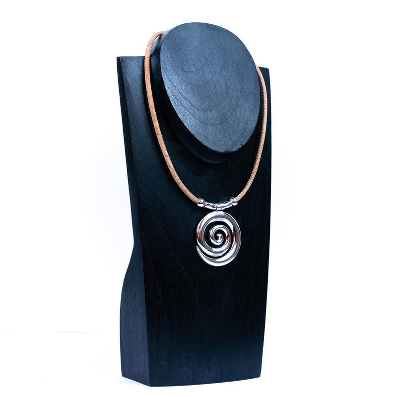 Natural cork cord and style spiral symbol handmade bohemian vintage necklace for women, N-308-5
