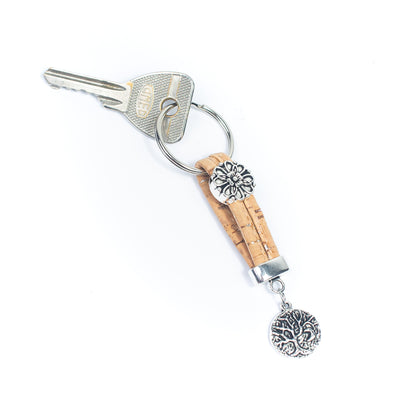colored cork cord and tree handmade cork keychain  I-022-MIX-10