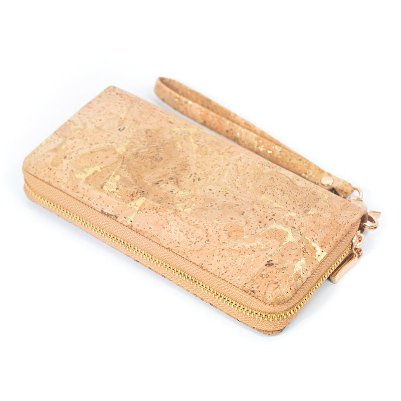 Golden cork with accents  women card zipper vegan wallet BAG-2049