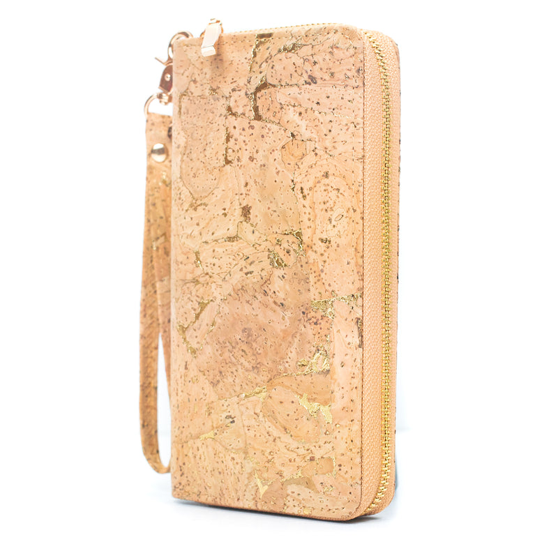 Golden cork with accents  women card zipper vegan wallet BAG-2049