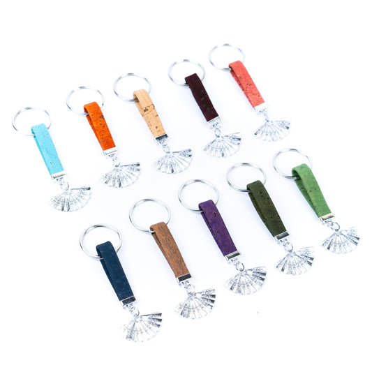 Colorful cork with fan pendant accessories handmade keychains I-105-MIX-10